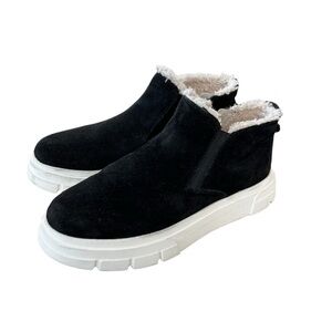 FRANCO SARTO Genuine Suede Faux Fur Allie Ankle Boot Sneakers, Black, Size 8